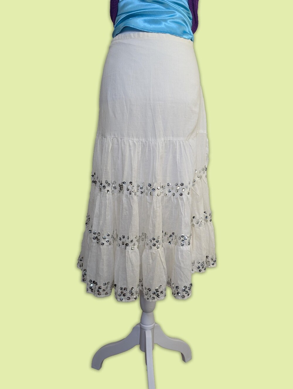 Wet Seal White Tiered Maxi Skirt with Silver Sequin Trim